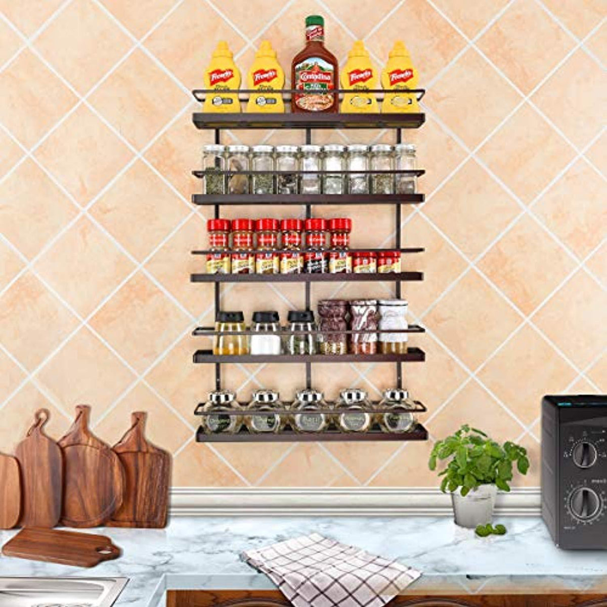 5 Tier Wall Mount Spice Rack Organizer,Pantry Cabinet Door Spice Shelf ...