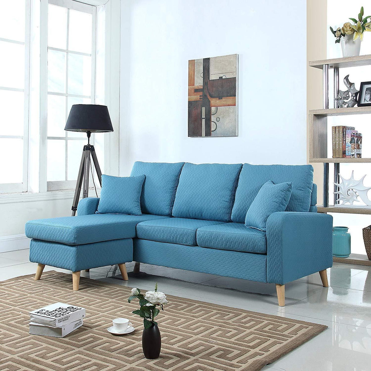 Divano Roma Furniture Mid Century Modern Linen Fabric Small Space Sect ...