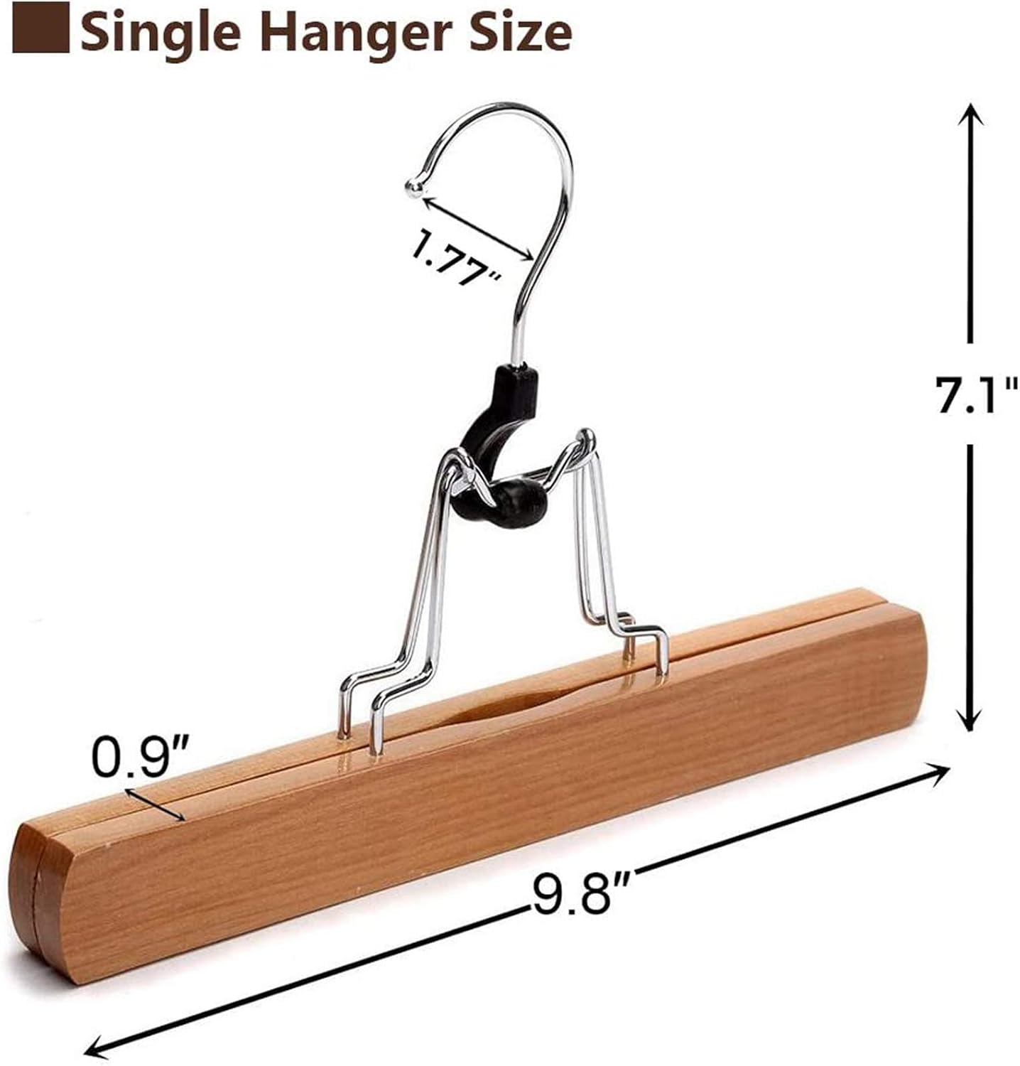 JS Hanger Natural Solid Wooden Collection Slack Hanger, Wood Skirt Hangers, Natural Polished, Set of 10 - MEFELE Cln