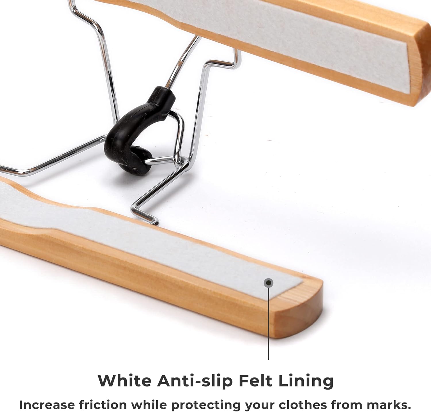 JS Hanger Natural Solid Wooden Collection Slack Hanger, Wood Skirt Hangers, Natural Polished, Set of 10 - MEFELE Cln