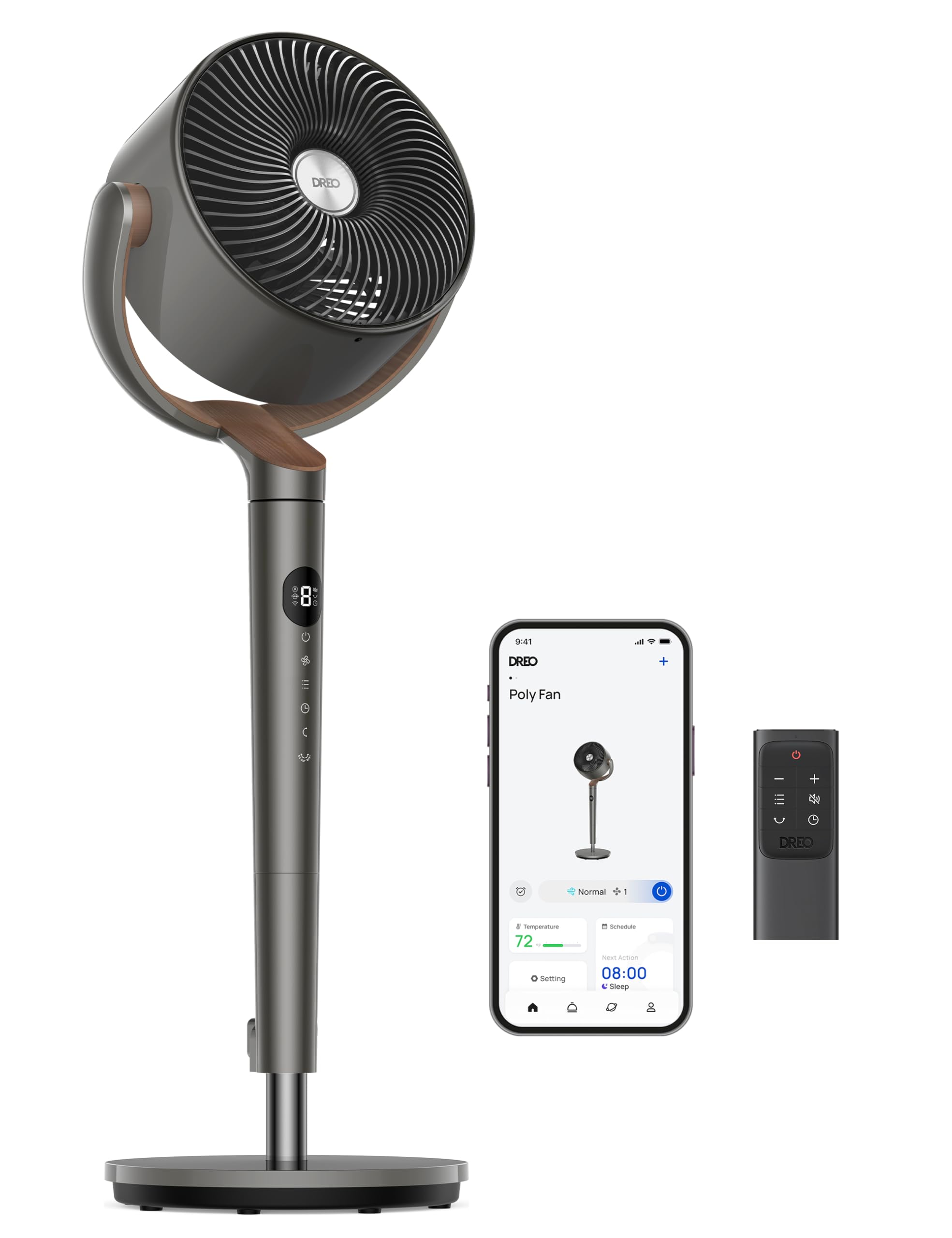 Dreo Fan for Bedroom, 120° Oscillating Standing Fan, Quiet Floor Fan with DC Motor, 82ft Pedestal Fan for Whole Room, 8 Speeds, 3 modes, 20dB, 120° Manual Vertical, 35-40" Adjustable Height, 8H Timer