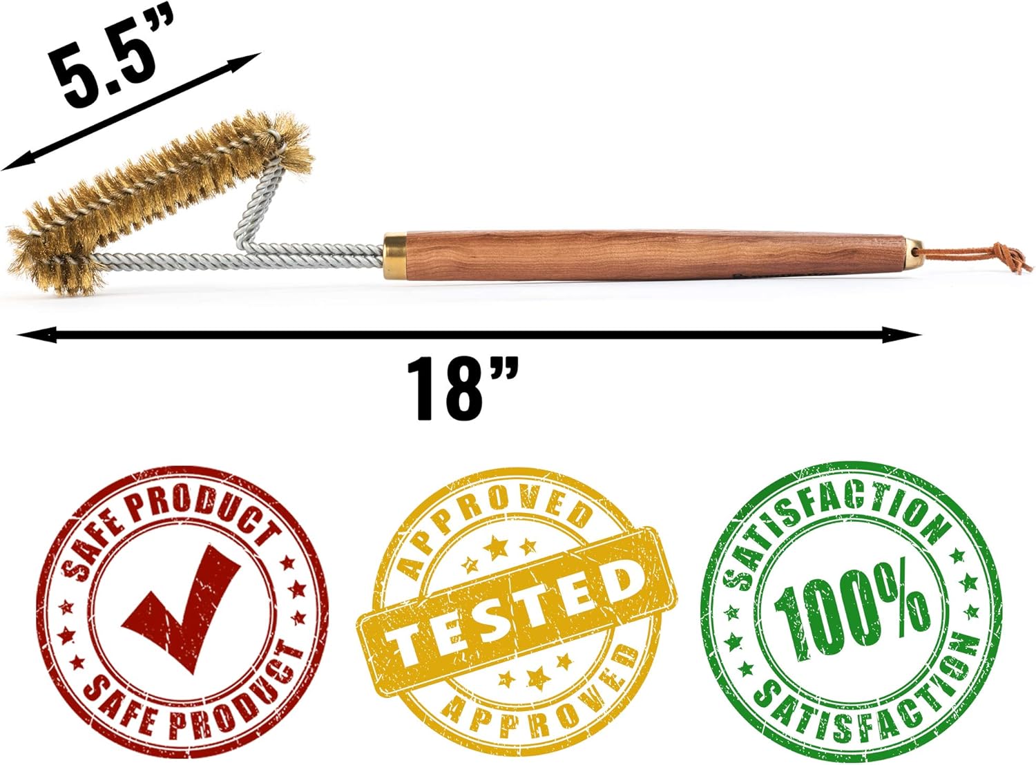 Grillaholics Pro Brass Grill Brush - Softer Brass Bristle Wire Grill Brush for Safely Cleaning Porcelain and Ceramic Grates - Lifetime Manufacturer's Warranty