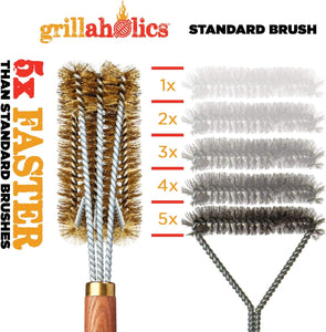 Grillaholics Pro Brass Grill Brush - Softer Brass Bristle Wire Grill Brush for Safely Cleaning Porcelain and Ceramic Grates - Lifetime Manufacturer's Warranty
