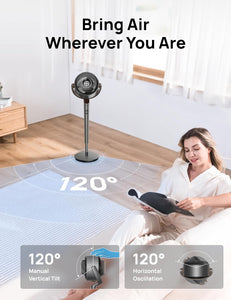 Dreo Fan for Bedroom, 120° Oscillating Standing Fan, Quiet Floor Fan with DC Motor, 82ft Pedestal Fan for Whole Room, 8 Speeds, 3 modes, 20dB, 120° Manual Vertical, 35-40" Adjustable Height, 8H Timer