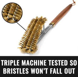 Grillaholics Pro Brass Grill Brush - Softer Brass Bristle Wire Grill Brush for Safely Cleaning Porcelain and Ceramic Grates - Lifetime Manufacturer's Warranty