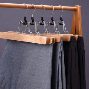 JS Hanger Natural Solid Wooden Collection Slack Hanger, Wood Skirt Hangers, Natural Polished, Set of 10 - MEFELE Cln