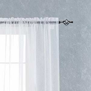 2 Panel Sheer Curtains White 84 inch Living Room Drapes Window Curtain Voile Sheers Linen Textured