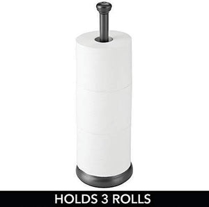 mDesign Decorative Metal Free-Standing Toilet Paper Holder Stand with Storage for 3 Rolls of Toilet Tissue - for Bathroom/Powder Room - Holds Mega Rolls - Satin