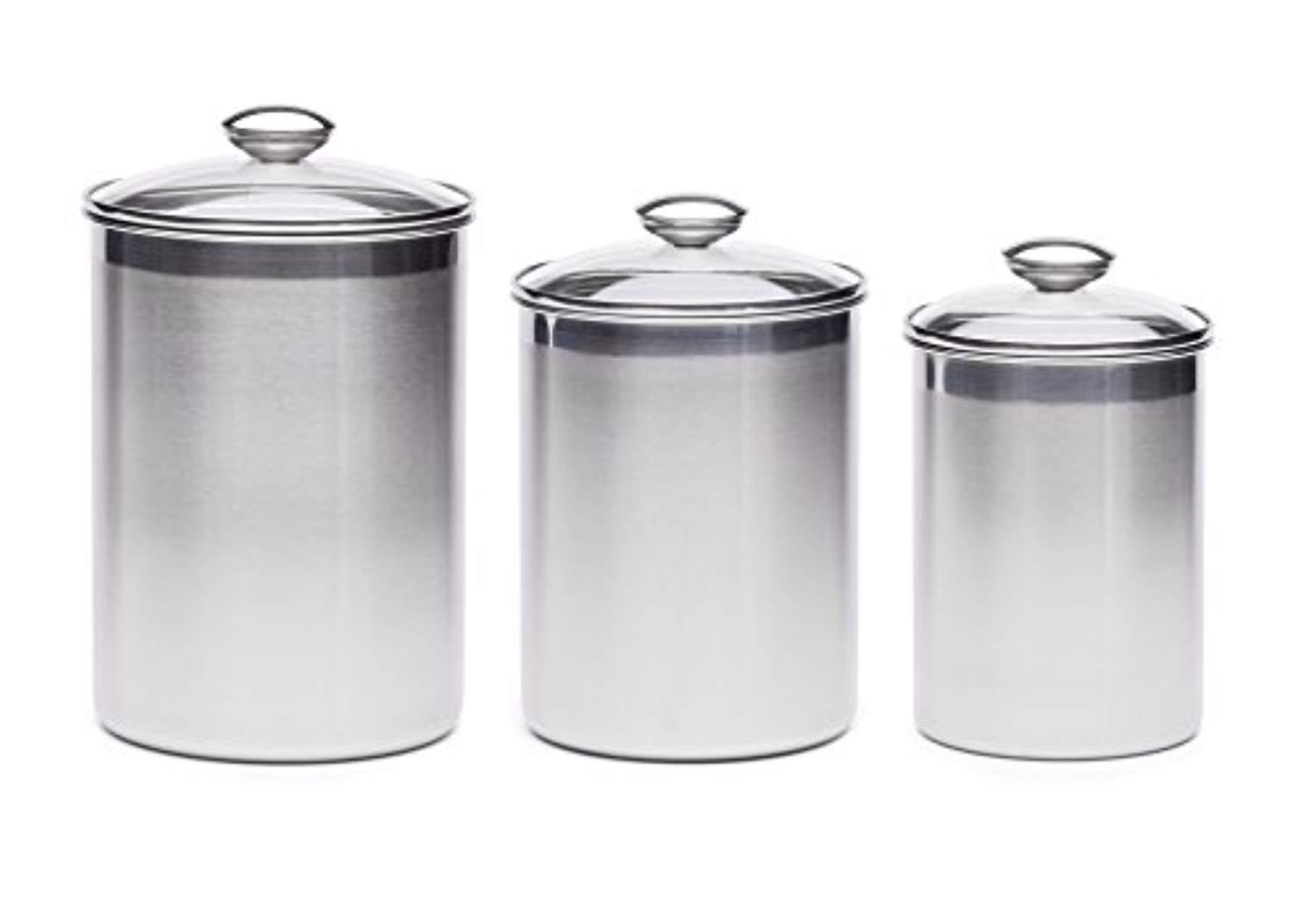 +Steel XL Canister Set Stainless Steel Set of 3 Canisters with Scoops and Lids