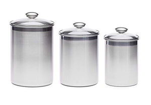 +Steel XL Canister Set Stainless Steel Set of 3 Canisters with Scoops and Lids