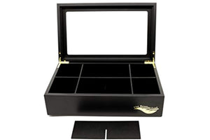 The Bamboo Leaf Wooden Tea Storage Chest Box with 8 Compartments and Glass Window (Black)