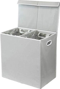 Simplehouseware Double Laundry Hamper with Lid and Removable Laundry Bags, Grey