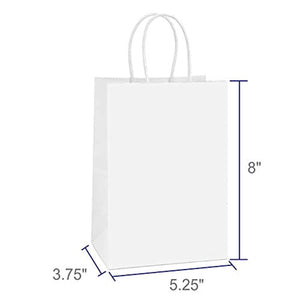 BagDream Small Kraft Paper Bags 50Pcs 5.25"x3.75"x8", Party Bags, Shopping Bag, Kraft Bags, White Bags with Handles
