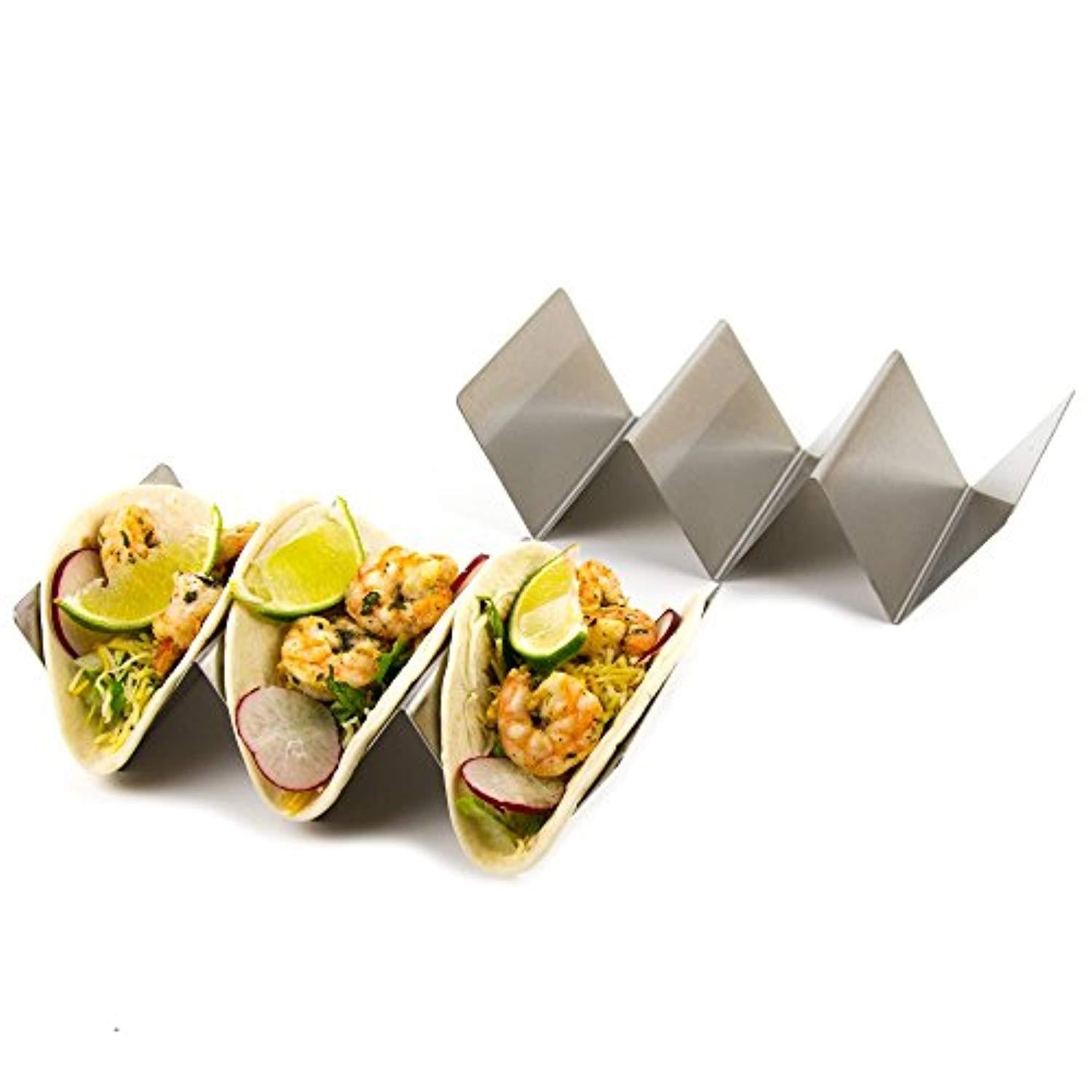 Set of 4 Stylish Stainless Steel Taco Holders, Restaurant Style Taco Stands Hold up to Three Tacos Each, Dishwasher Safe
