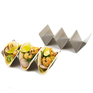 Set of 4 Stylish Stainless Steel Taco Holders, Restaurant Style Taco Stands Hold up to Three Tacos Each, Dishwasher Safe
