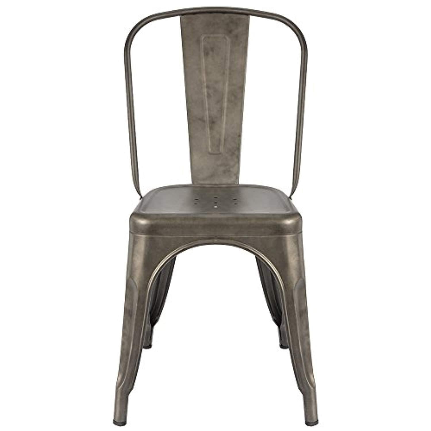 Furmax Metal Dining Chair Indoor-Outdoor Use Stackable Classic Trattoria Chair Chic Dining Bistro Cafe Side Metal Chairs Gun Metal(Set of 4)