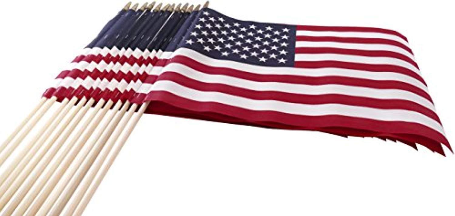 Set of 12 Bulk American Flags: 12" x 18" Small American Flags on Wooden Sticks from Darice