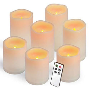 Aignis Flameless Candles, Led Candles Set of 7(H 4" 4" 4" 5" 5" 6" 6" x D 3") Ivory Resin Candles Battery Candles with Remote Timer Waterproof Outdoor Indoor Candles