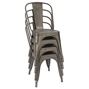 Furmax Metal Dining Chair Indoor-Outdoor Use Stackable Classic Trattoria Chair Chic Dining Bistro Cafe Side Metal Chairs Gun Metal(Set of 4)