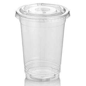 Green Direct 10 oz. Disposable Plastic Clear Cups With Flat Lids for Cold Drink - Bubble Boba - Iced Coffee - Tea - Smoothie - Pack of 100