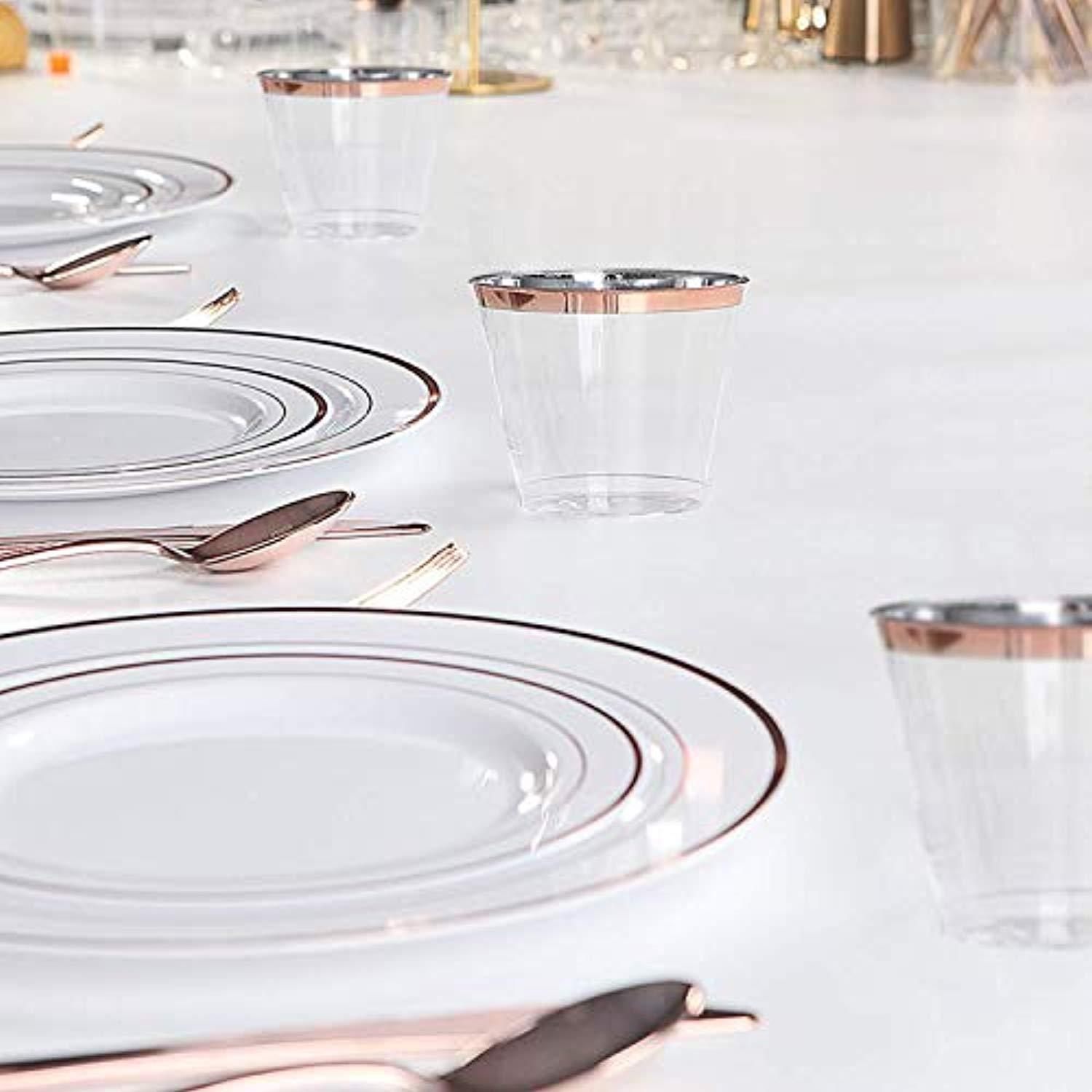 100 Rose Gold Plastic Cups - 9 Oz Disposable Decorations Rose Gold Cups - Party Drinking Glasses for Wedding, Baby & Bridal Shower, Engagement, Cocktail