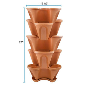 Houseables 5 Tier Planter, Stackable, 28" H x 12" W, Polypropylene, Terracotta, Vertical, Self-Watering, 5-Tiered Pots, Indoor/Outdoor Strawberry Garden Kit, for Flowers, Vegetables, Herbs, Gardening