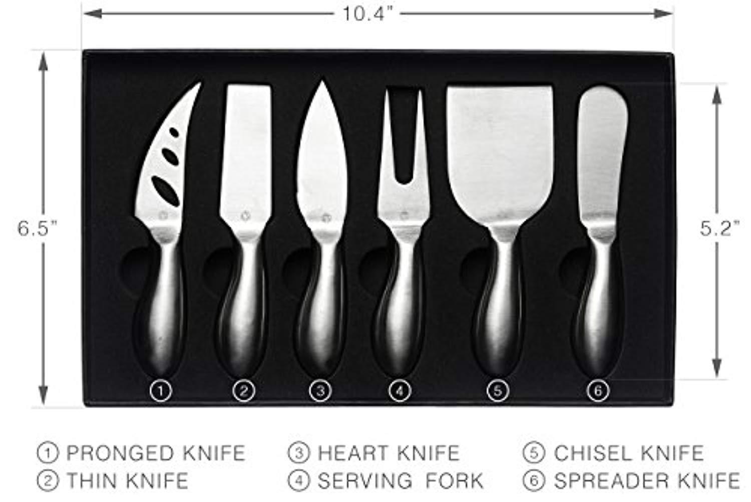 LUNAR Premium 6-Piece Cheese Knife Set - Complete Stainless Steel Cheese Knives Collection