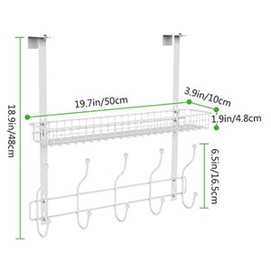Lifewit Over The Door Hook Hanger Two Tiers with 10 Hooks and Mesh Basket Adjustable Storage Rack for Coats Hats Robes to (White)