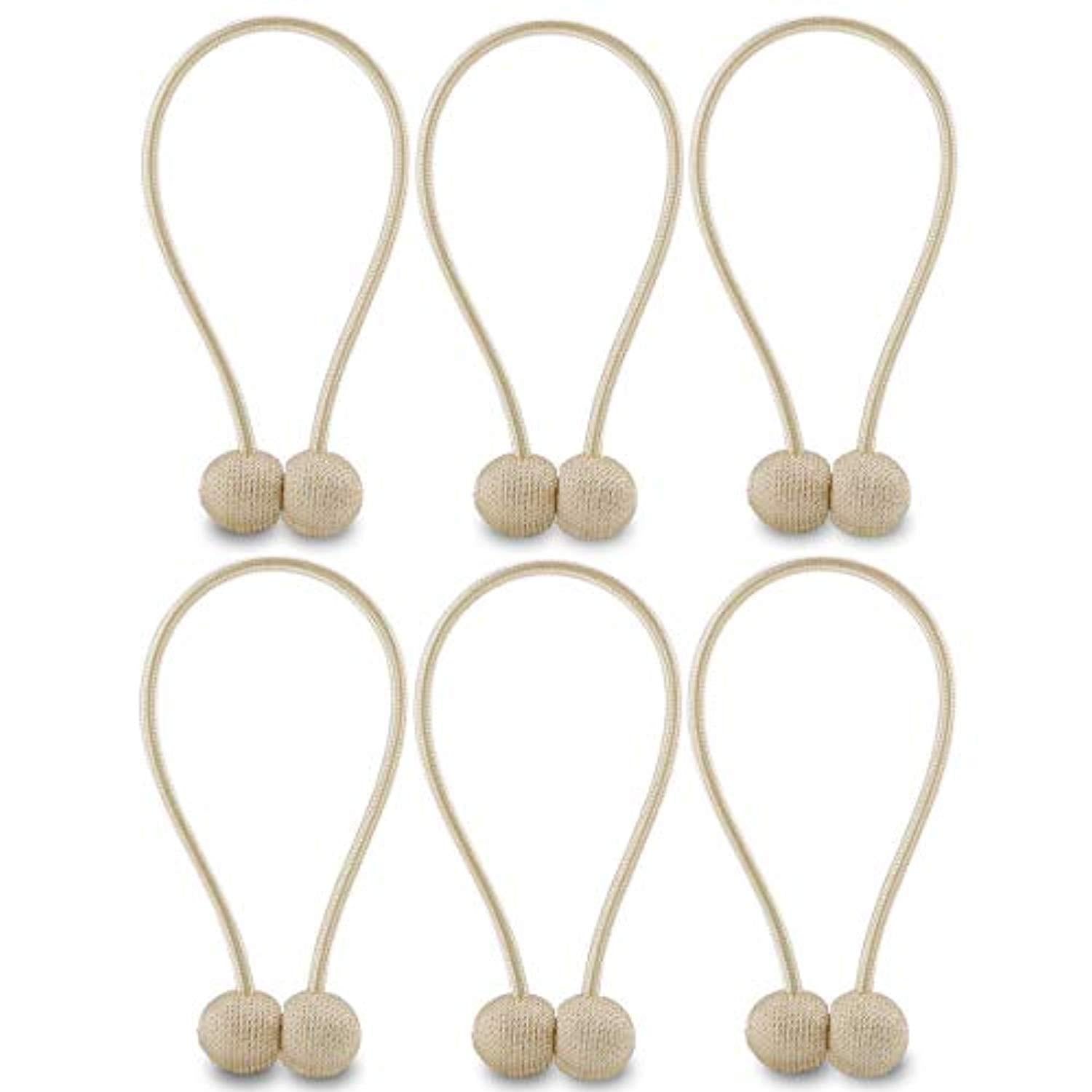 HUYIJJH Curtain Tiebacks Magnetic, Drape Holders Holdbacks Decorative Weave Rope Clips Window Sheer Blackout Panels Home Office, Beige (Pack of 6) by NZQXJXZ