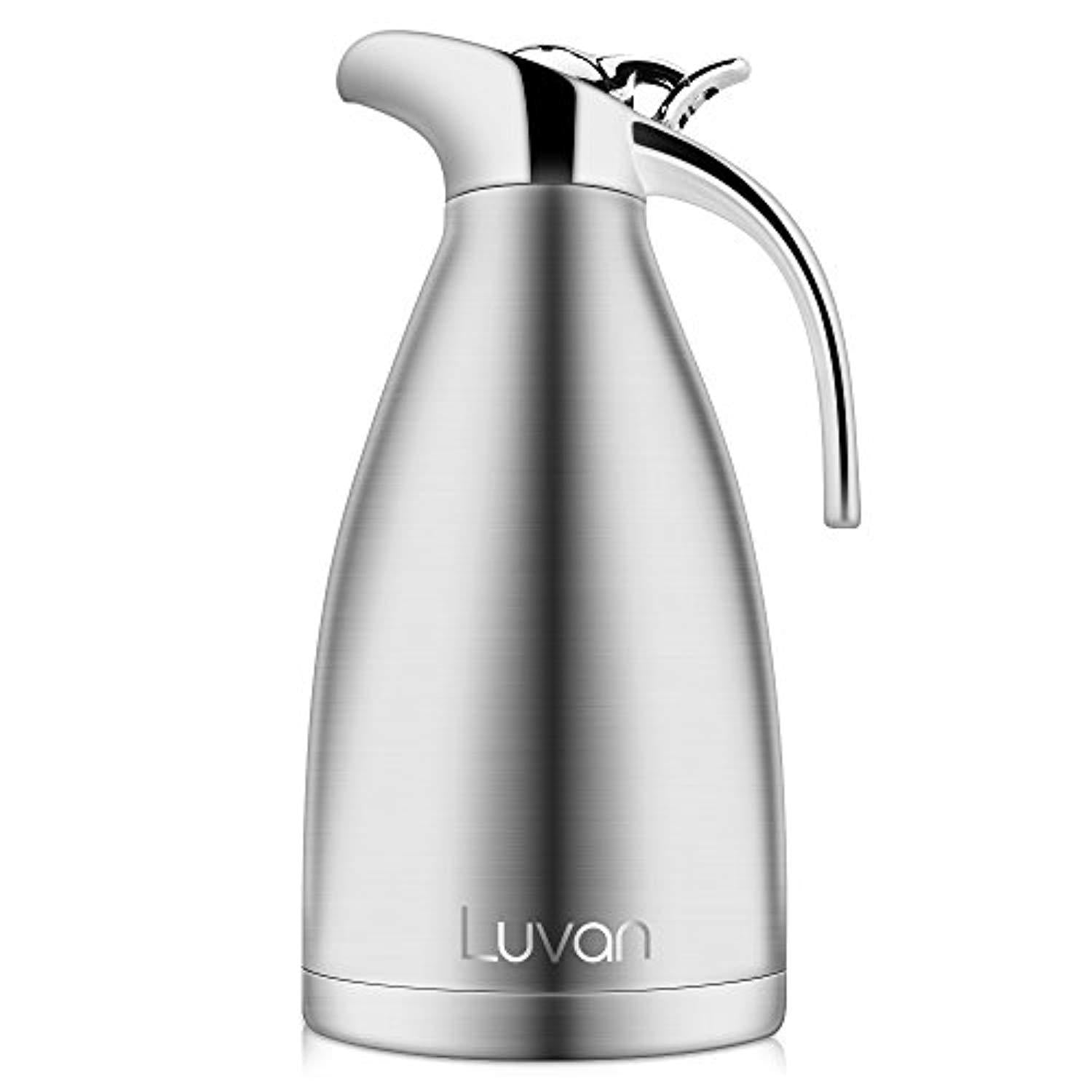 Luvan 68 oz 304 18/10 Food-grade Stainless Steel Thermal Carafe/Double Walled Vacuum Insulated Coffee Pot with Press Button Top,24+ Hrs Heat&Cold Retention,BPA Free,for Coffee,Tea,Beverage etc (68 oz)