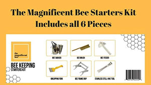 6 Piece Beekeeping Supplies Starters Kit - Bee Hive Smoker, Uncapping Fork Tool, Bee Brush, Frame Grip, Extracting Scraper, Bee Feeder Tool