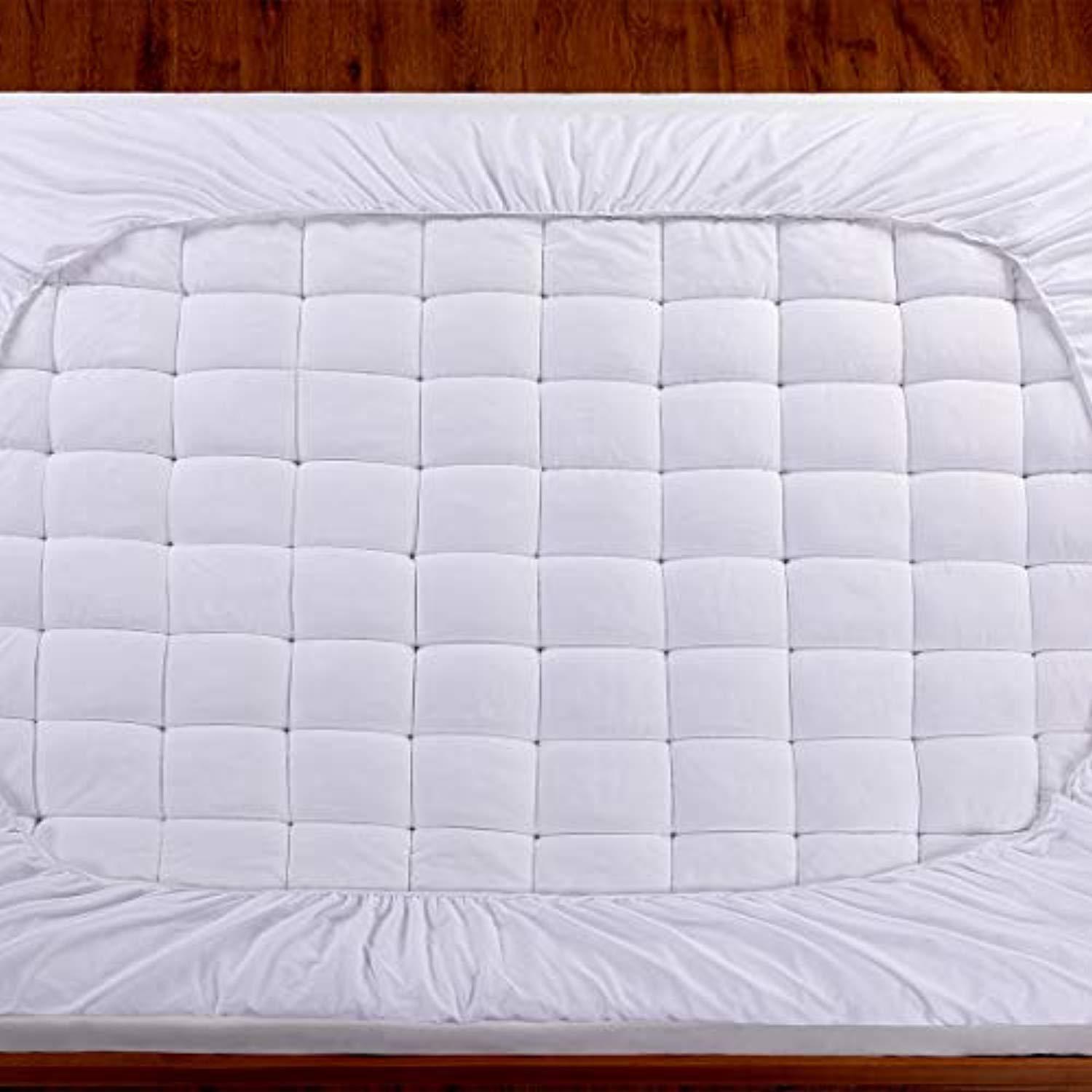 oaskys Queen Mattress Pad Cover Cotton Top with Stretches to 18” Deep Pocket Fits Up to 8”-21” Cooling White Bed Topper (Down Alternative)