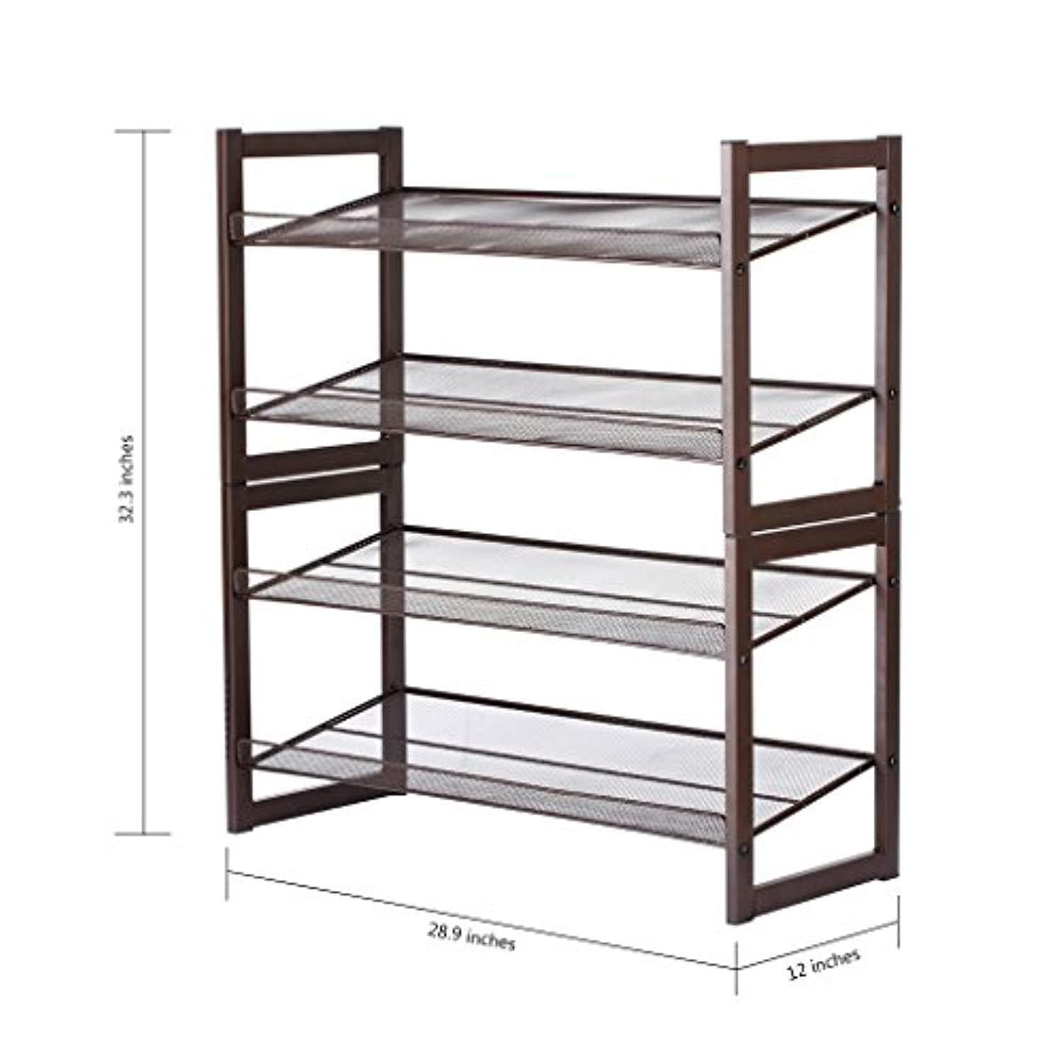 Rackaphile 4-Tier Metal Mesh Utility Shoe Rack Storage Organizer, 28.9 × 12 × 32.3 inch, Bronze