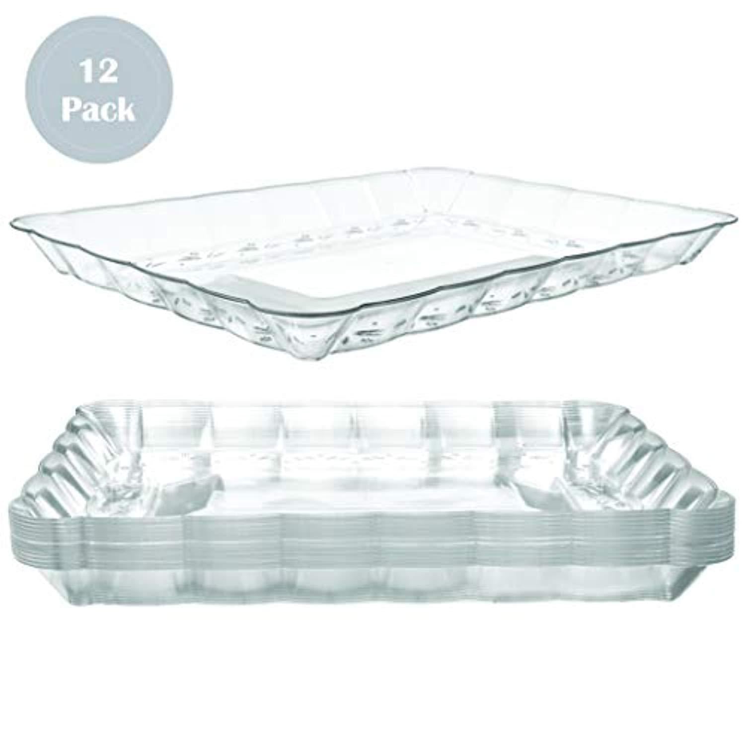 Plastic Serving Trays – Serving Platters | 12 Pack, 9"X13" | Rectangular Disposable Party Platters and Trays | Clear Disposable Serving Trays for Parties | Party Serving Trays and Platters
