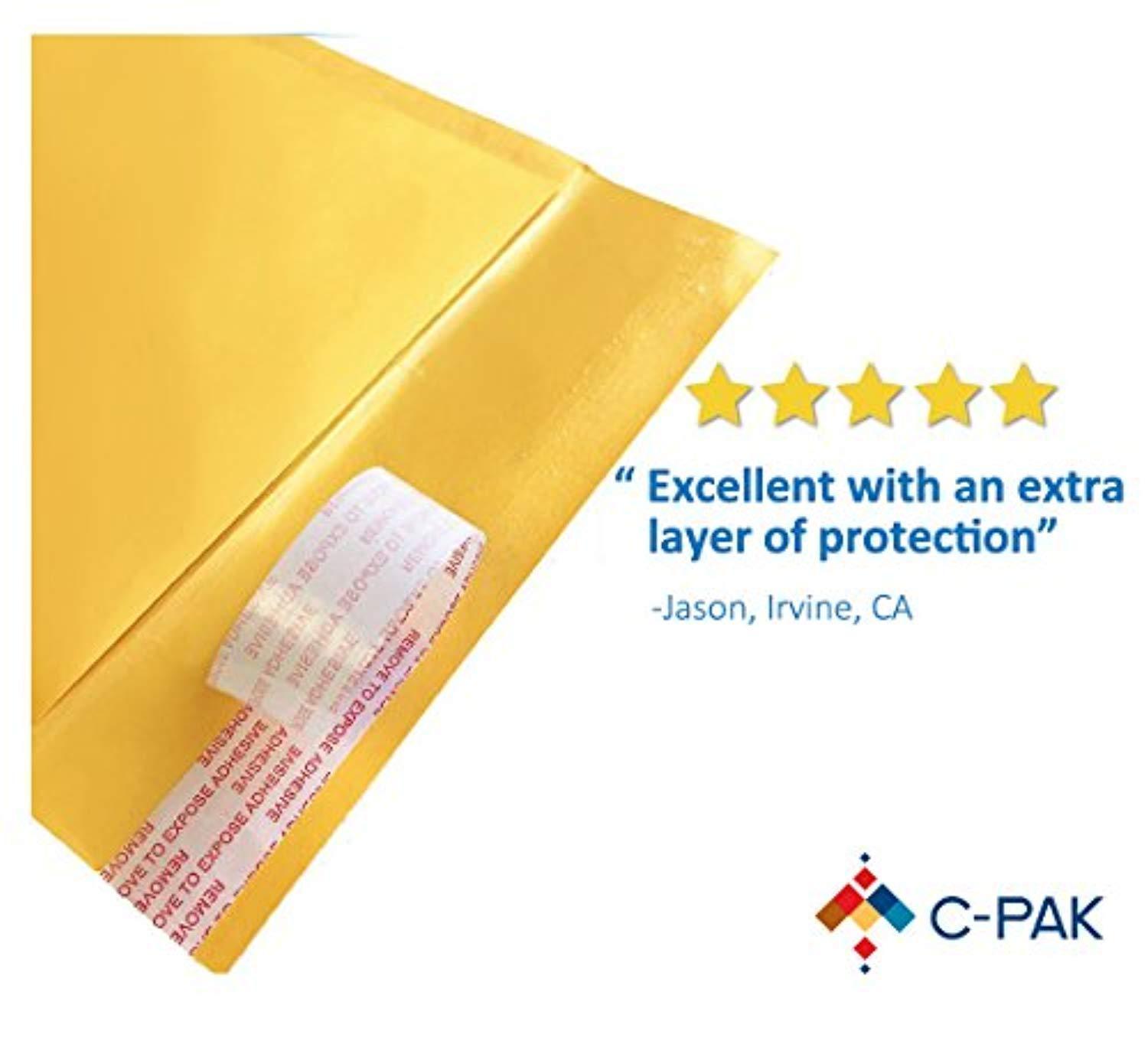 C-Pak #0 6x9 Inches Interior Sized Kraft Bubble Mailers | Adhesive Strip Envelope Mailers | Bubble Lined Padded Envelopes | Heavy Duty Tear and Lightweight Mailing Envelopes | Pack of 50 (CP-KBM01)