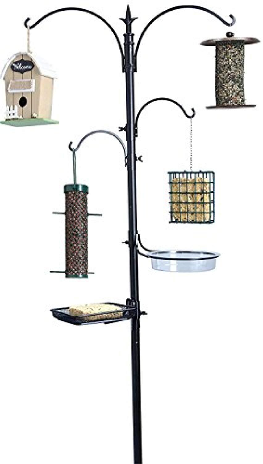 Ashman Premium Bird Feeding Station Kit, 22" Wide x 92" Tall (82" Above Ground Height), A Multi Feeder Hanging Kit and Bird Bath for Attracting Wild Birds