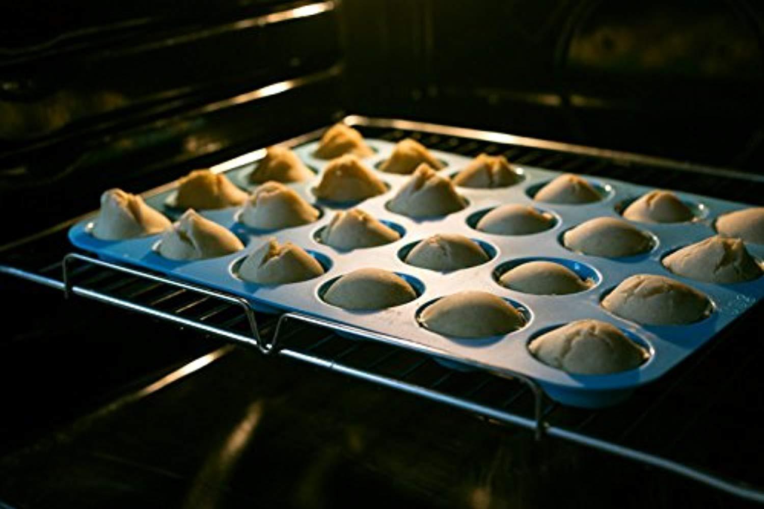 Silicone Muffin and Cupcake Pans – Set of 2 | Cake Molds | Large (12) and Mini (24) | Easy to Clean Non Stick Bakeware | BPA Free and Dishwasher Safe by Lucentee