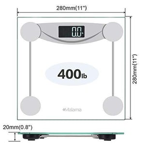 Malama Precision Digital Body Weight Bathroom Scale with Step-On Technology, LCD Backlit Display, 400 lbs Capacity and Accurate Weight Measurements, Silver