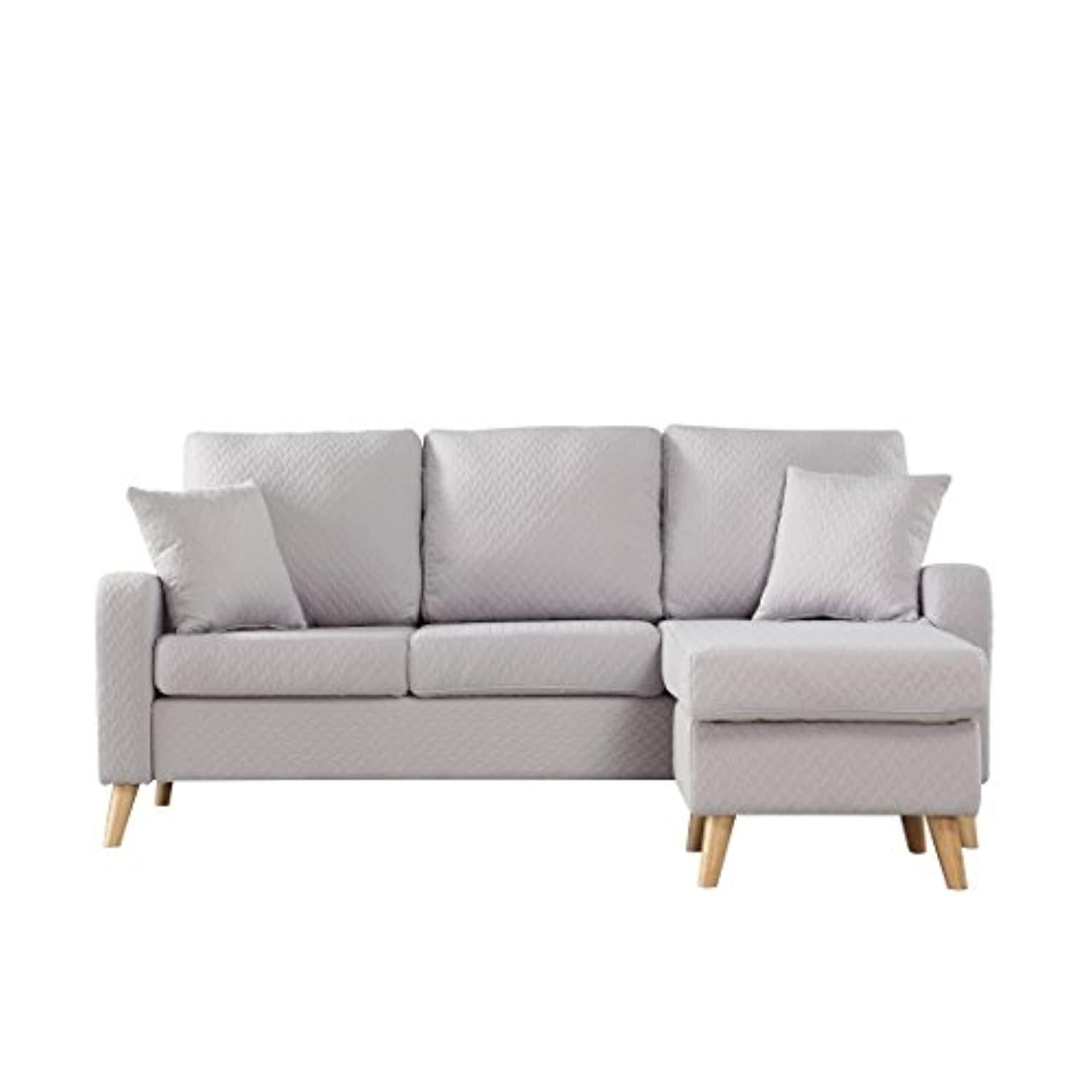 Divano Roma Furniture Mid Century Modern Linen Fabric Small Space Sectional Sofa with Reversible Chaise (Light Grey)