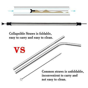 "	Collapsible Reusable straw Packs, BPA Free, Tiny, Portable, Eco-Friendly, Wildlife Saving, Ocean Friendly, Bar Accessories, Tiny, Cleaning brush, Case and Key-Chain for easy Traveling … (Blue)"