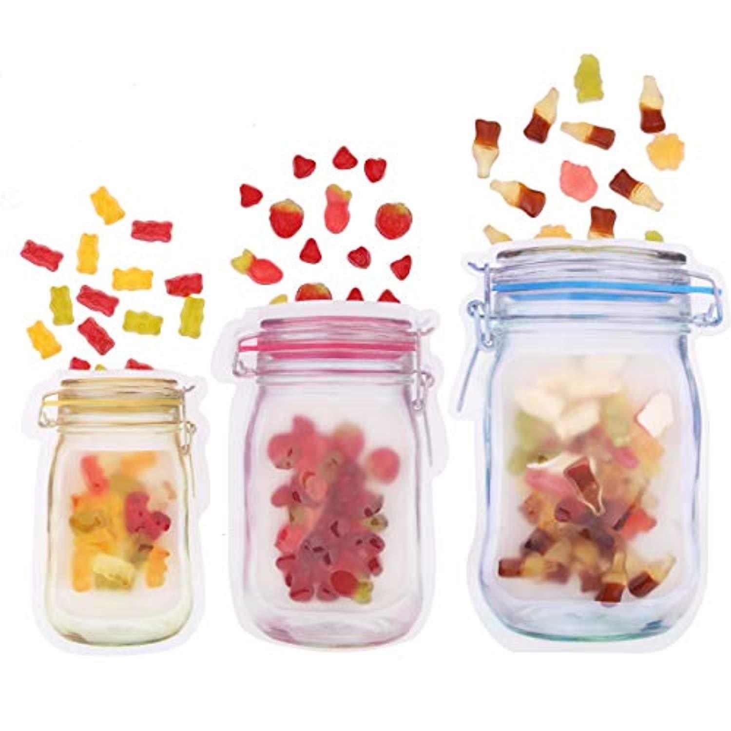 Total 18 Pieces Mason Jar Pattern Zipper Airtight Seal Bags Set Reusable Portable Food Saver Storage Bags for Travel Picnic Camping by APOL