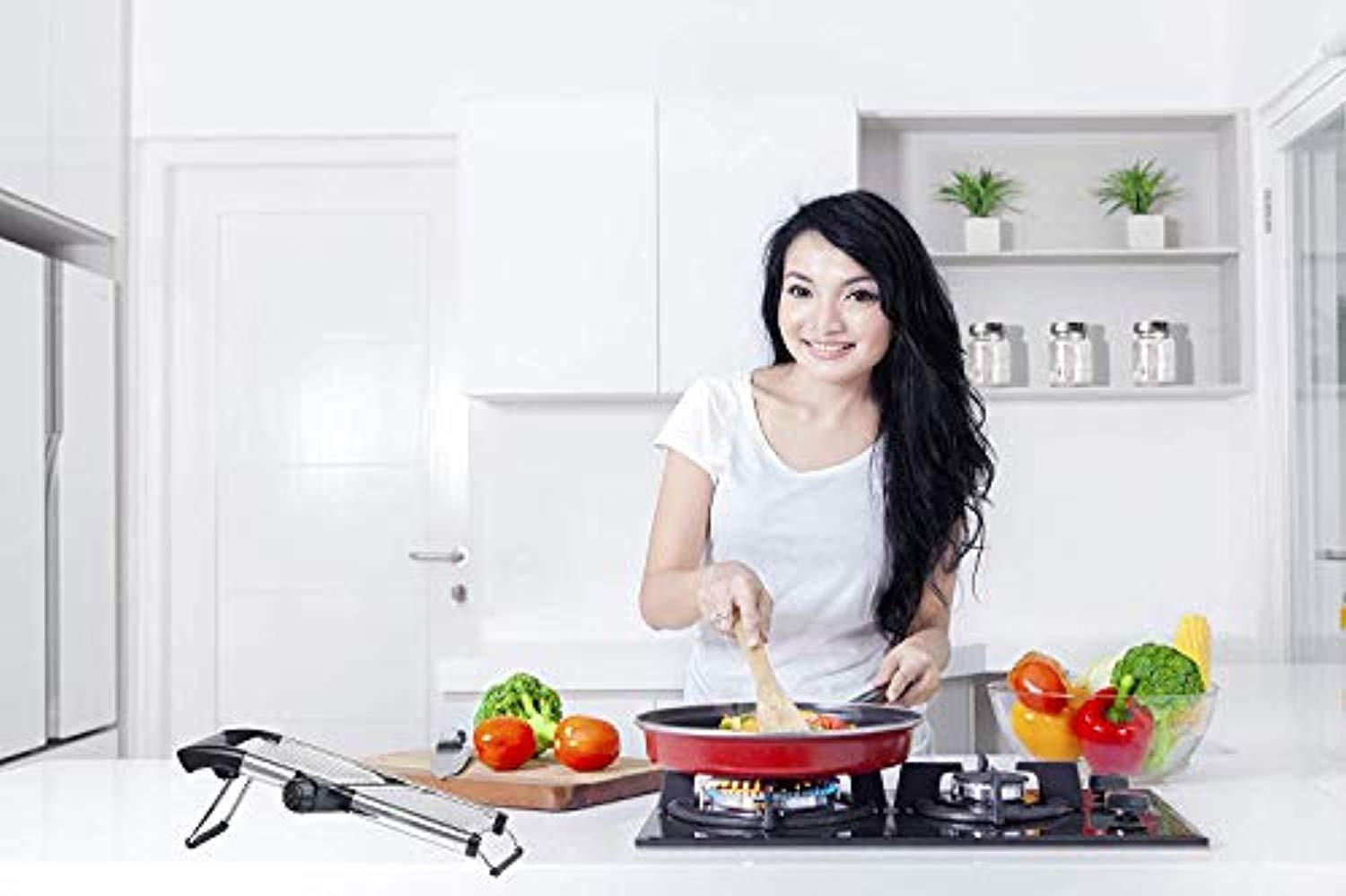 Mandoline Slicer by Simplify Fresh - Premium Stainless Steel Metal, Adjustable Vegetable Cutter Blade, Cut-Resistant Gloves - Safe Handheld Chopper Makes Easy Thin or Thick Veggies & Julienne