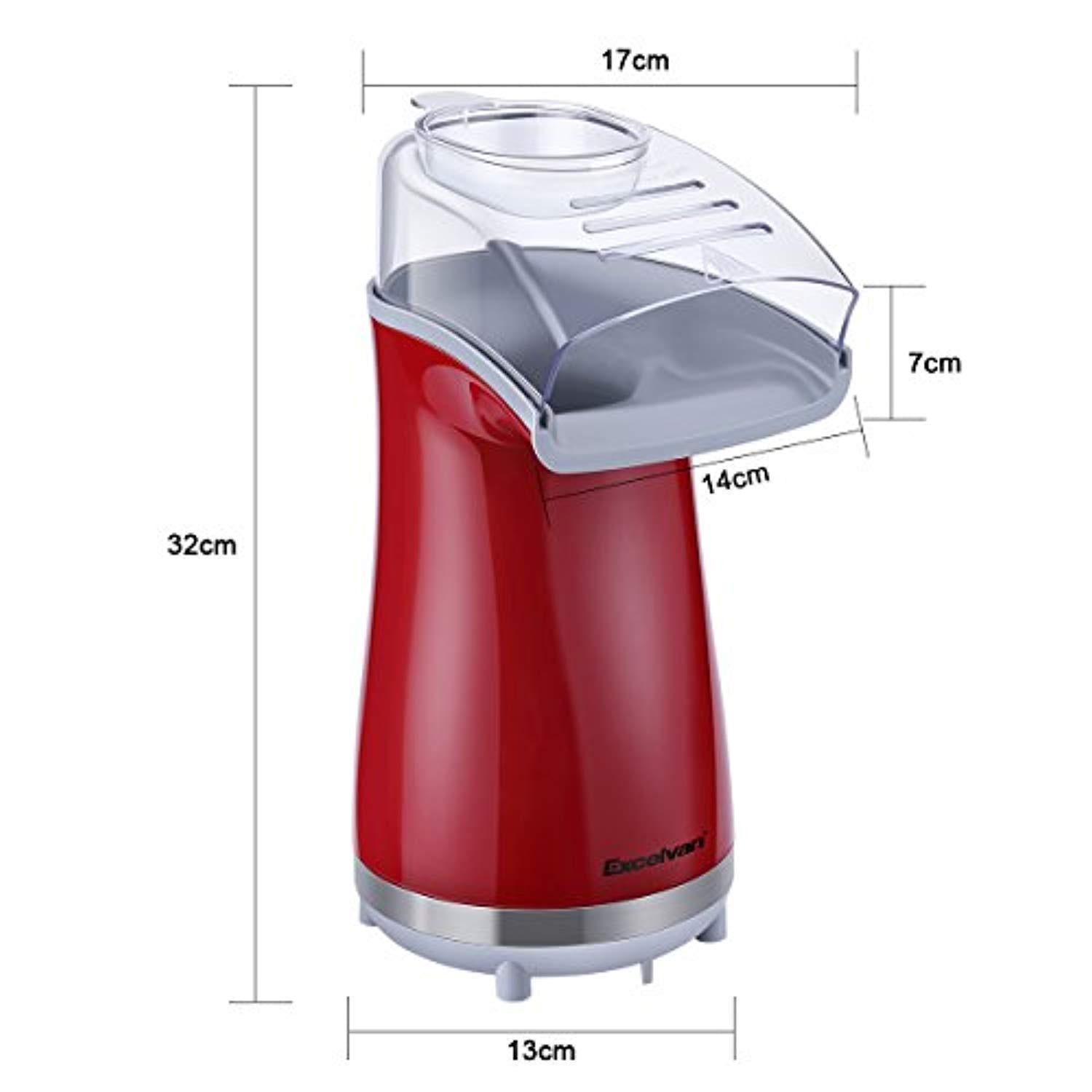 Excelvan Hot Air Popcorn Popper Electric Machine Maker 16 Cups of Popcorn, with Measuring Cup and Removable Lid, Red