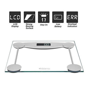 Malama Precision Digital Body Weight Bathroom Scale with Step-On Technology, LCD Backlit Display, 400 lbs Capacity and Accurate Weight Measurements, Silver