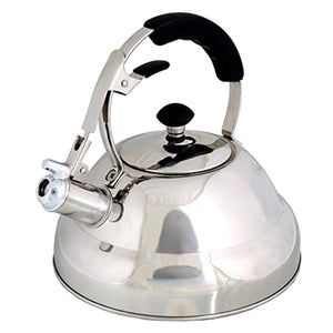 Whistling Stove Top Kettle Teapot with Layered Capsule Bottom, Silicone Handle, Stainless Steel Silver Mirror Finish Tea Pot, 2.75 Quart by Foodie Aid
