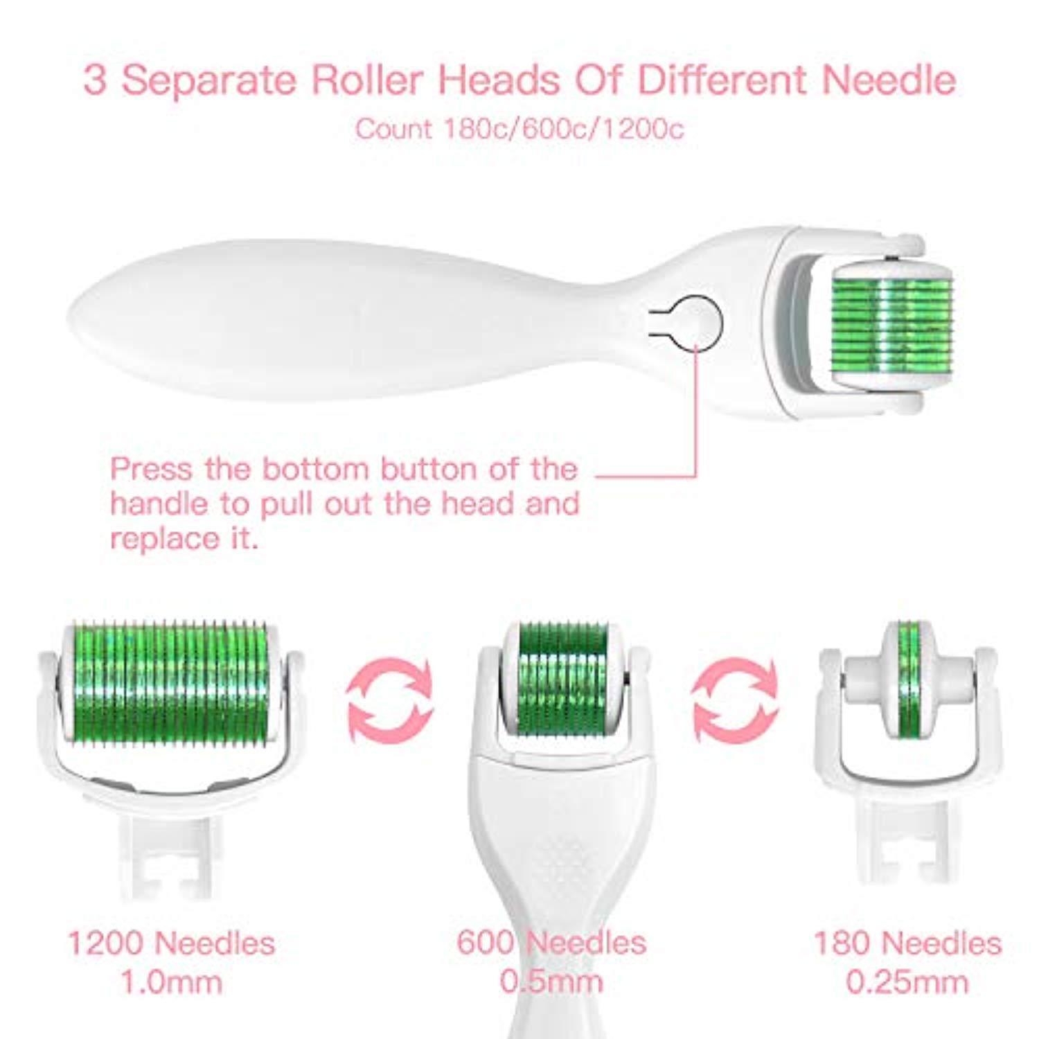 3 in 1 Dermar Roller set 0.25mm 540 Micro-Needle Roller For Face and Body Microdermabrasion Exfoliating Roller Skin Care Tool -Includes Storage Case