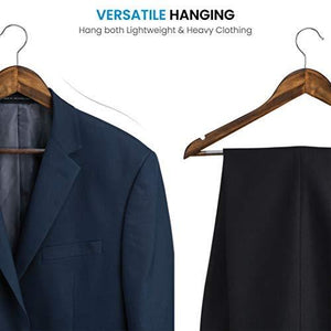 High-Grade Wooden Suit Hangers 20 Pack with Non Slip Pants Bar - Smooth Finish Solid Wood Coat Hanger by ZOBER