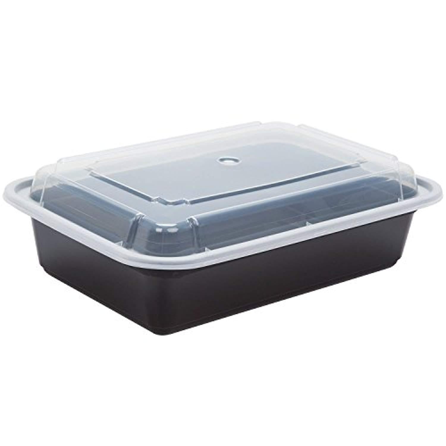 Meal Prep Containers with Lids - 1 Compartment Food Storage Bento Lunch Boxes [15-Pack] - Stackable, Reusable, Microwavable, Dishwasher & Freezer Safe. Rectangle (Black) [38 oz.]