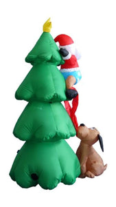 6 Foot Inflatable Christmas Santa Claus Climbing on Christmas Tree Chased by Dog Decoration