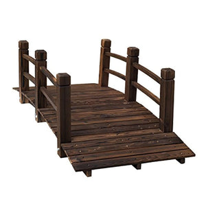 Outsunny 5' Wooden Rustic Arched Garden Bridge with Railings - Stained Wood